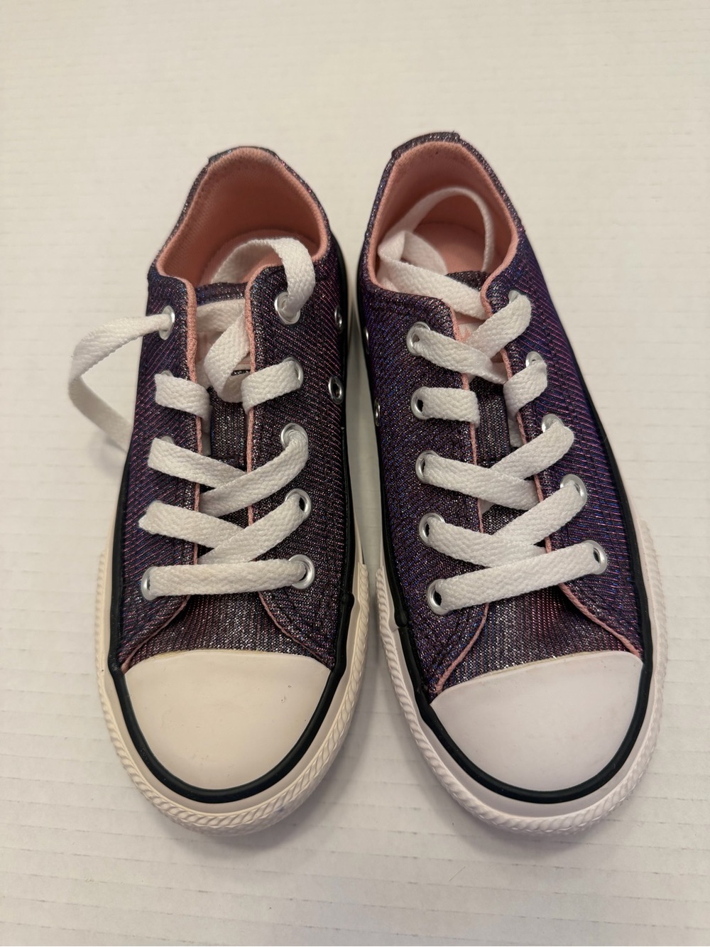 Converse All Star Kids Low Top Sneaker Purple Glitter Pink Lining US 11